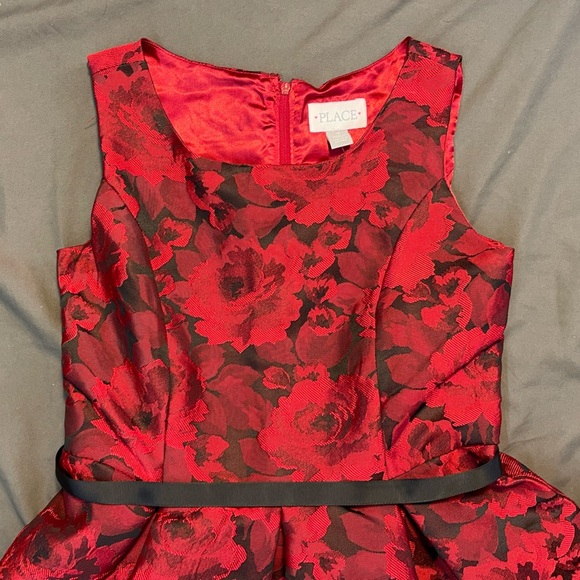 Children’s Place Red Jacquard Pleated Special Occasion Holiday Dress Girls 12 - Picture 3 of 8